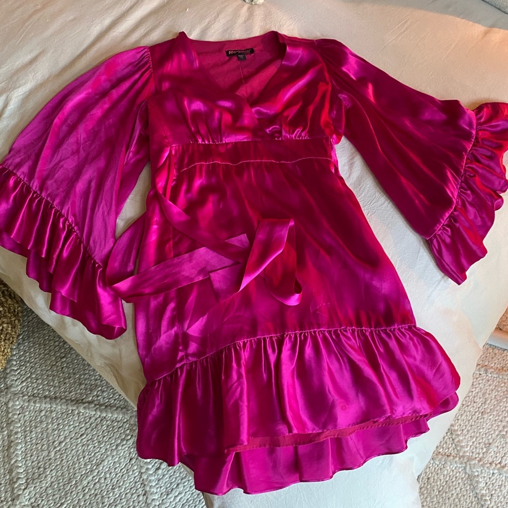 Betsey Johnson collection hot pink SILK dress size small
